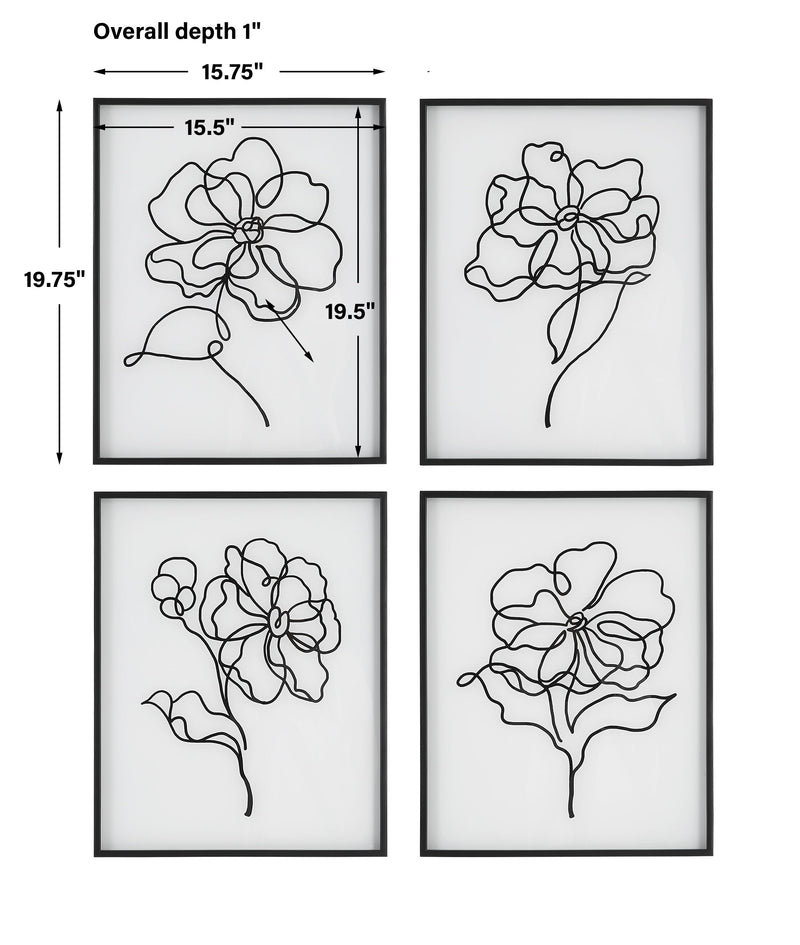 Wall Art Bloom Black White Framed Prints, S/4 