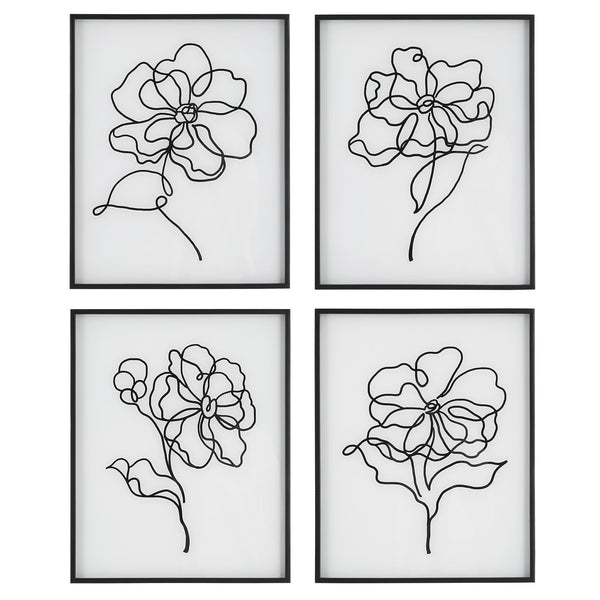 Wall Art Bloom Black White Framed Prints, S/4 