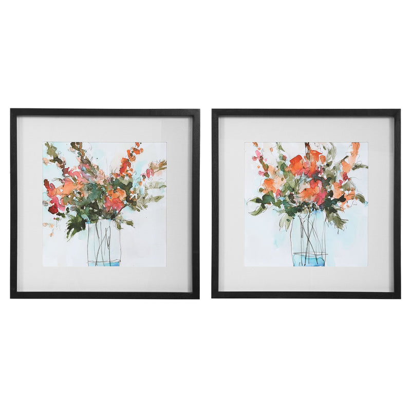 Wall Art Fresh Flowers Watercolor Prints, S/2 
