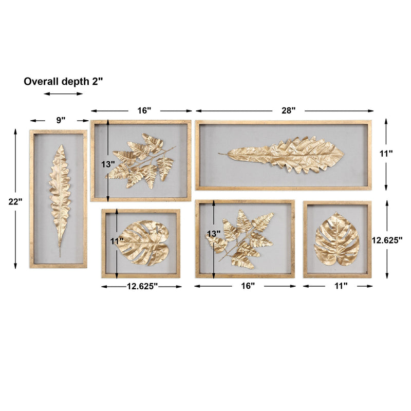 Wall Art Golden Leaves Shadow Box Set/6 