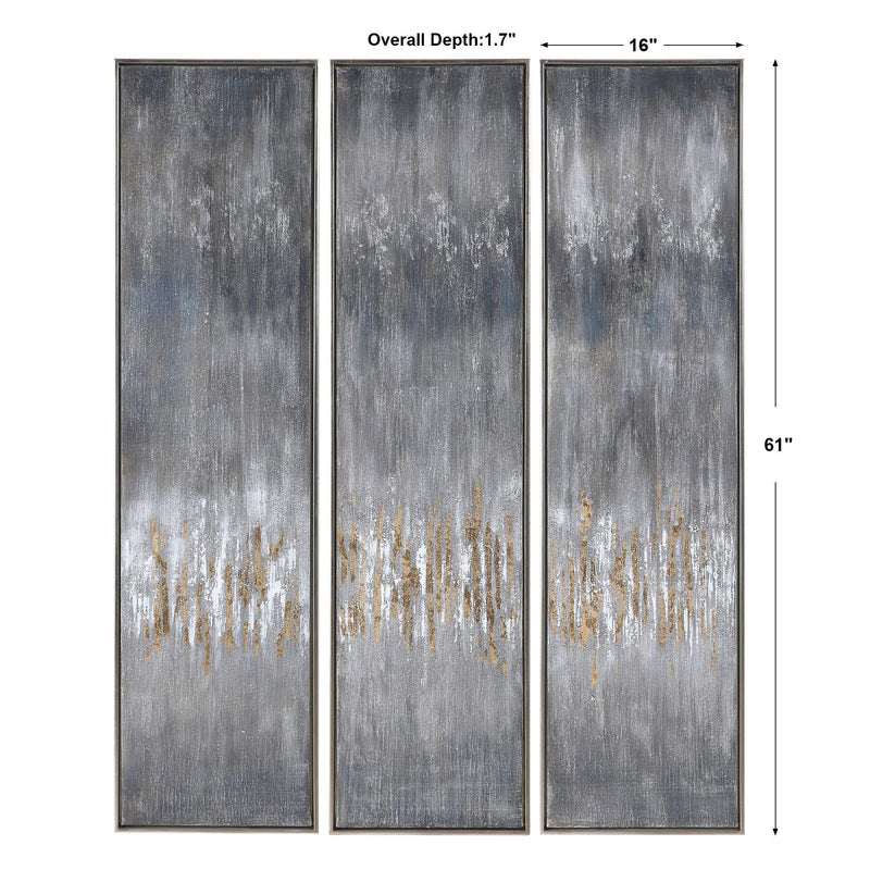 Wall Art Gray Showers Hand Painted Canvases, Set/3 