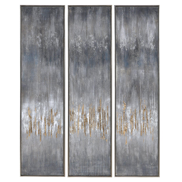 Wall Art Gray Showers Hand Painted Canvases, Set/3 
