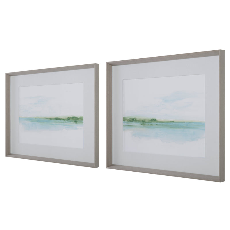 Wall Art Green Ribbon Coast Framed Prints Set/2 