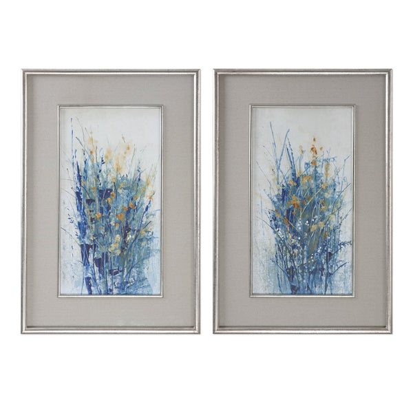 Wall Art Indigo Florals Framed Art S/2 