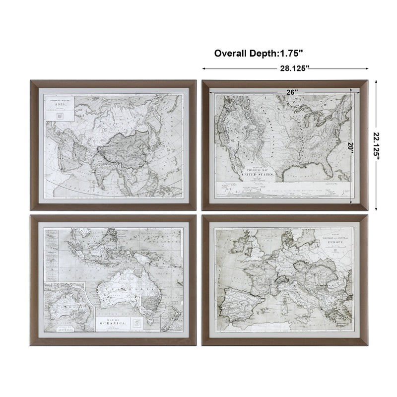Wall Art World Maps Framed Prints S/4 