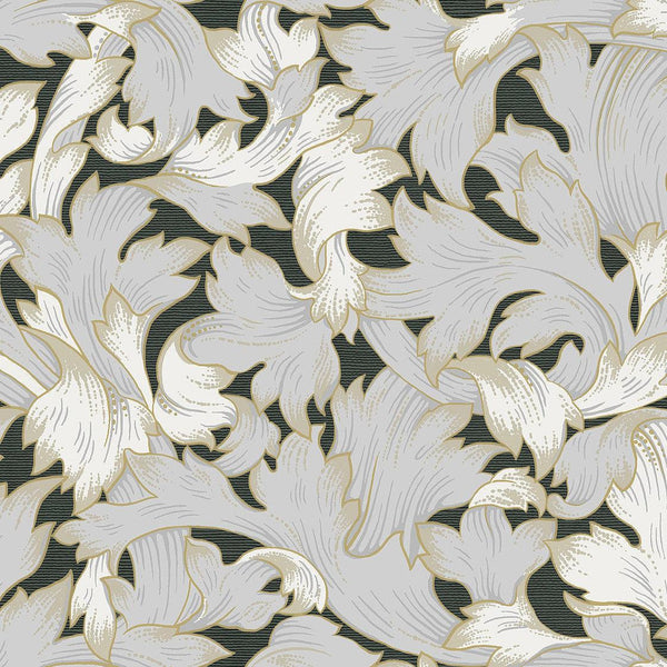 Wallpaper Acanthus Toss Wallpaper // Black & Grey 