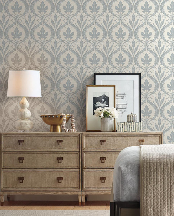 Wallpaper Adirondack Damask Wallpaper // Blue & Beige 