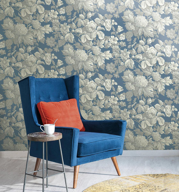 Wallpaper Antique Floral Wallpaper in Wedgewood Wallpaper // Blue & Grey 