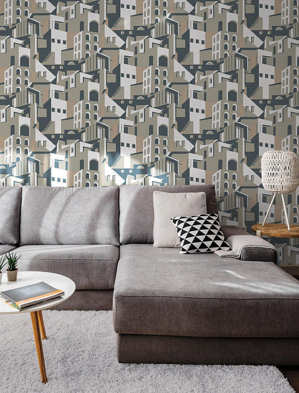 Wallpaper Architectural over Architectural Peel & Stick Wallpaper // Beige & Grey 