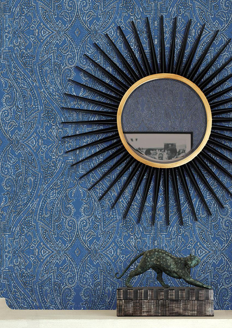 Wallpaper Ascot Damask Wallpaper // Blue 