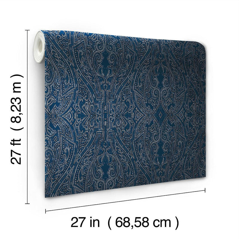 Wallpaper Ascot Damask Wallpaper // Dark Blue 