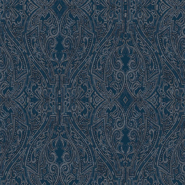 Wallpaper Ascot Damask Wallpaper // Dark Blue 