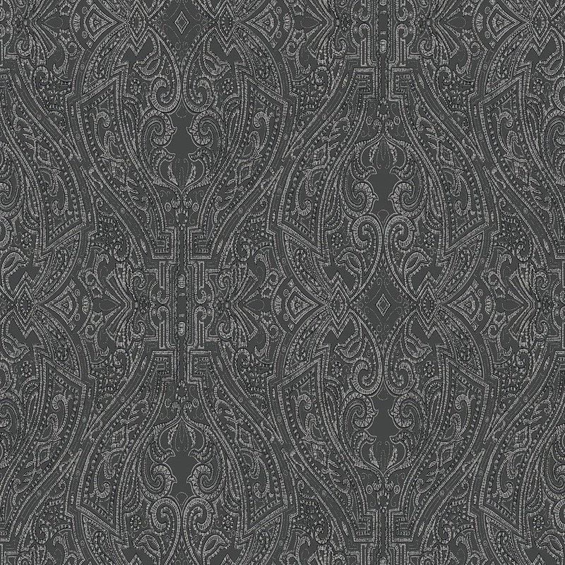 Wallpaper Ascot Damask Wallpaper Sample // Black 8 x 10 