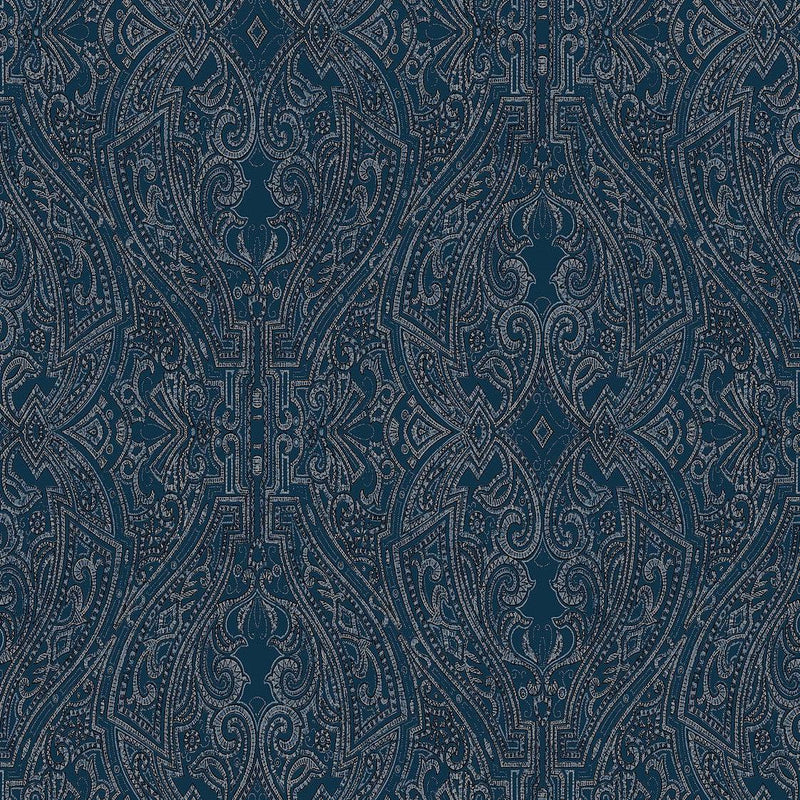Wallpaper Ascot Damask Wallpaper Sample // Dark Blue 8 x 10 