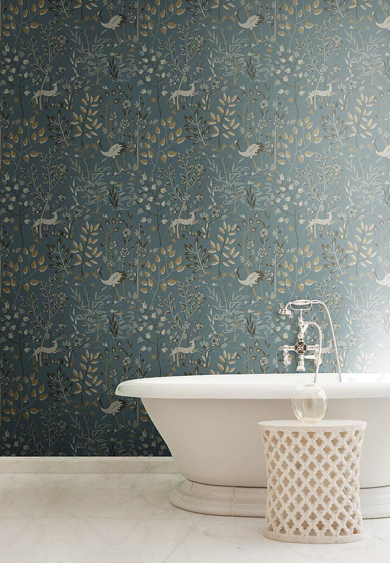 Wallpaper Aspen Wallpaper // Teal & Brown 