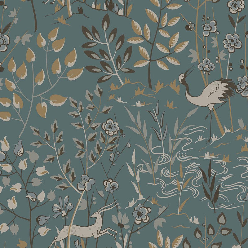 Wallpaper Aspen Wallpaper // Teal & Brown 