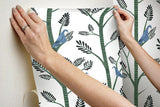 Wallpaper Aviary Branch Peel & Stick Wallpaper // Blue & Green 