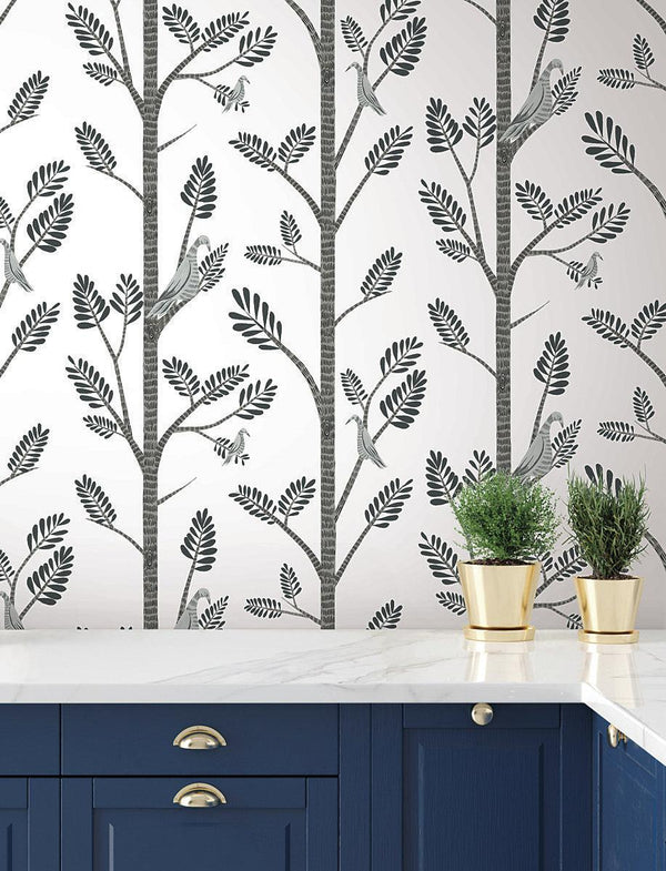 Wallpaper Aviary Branch Peel & Stick Wallpaper // Grey 