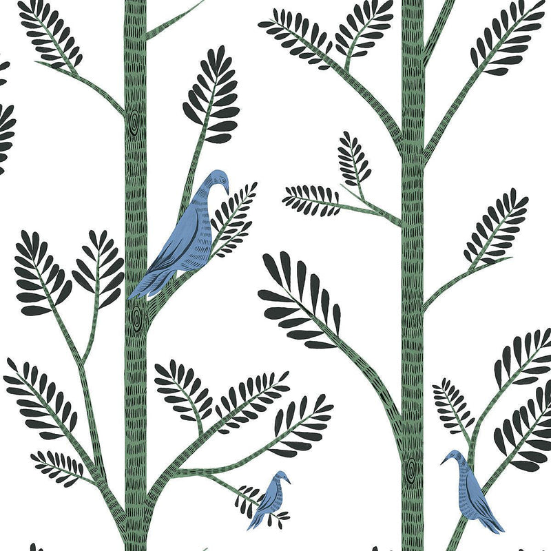 Wallpaper Aviary Branch Peel & Stick Wallpaper Sample // Blue & Green 8 x 10 