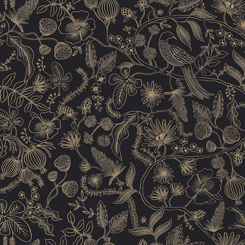 Wallpaper Aviary Peel & Stick Wallpaper Sample // Black & Gold 8 x 10 