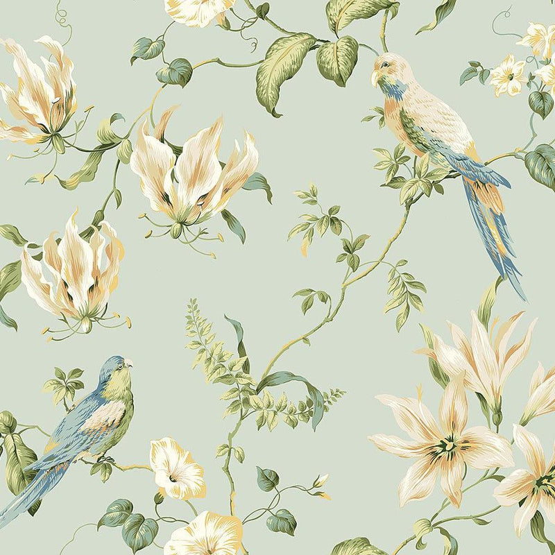 Wallpaper Background Tropical Floral Wallpaper // Light Blue 