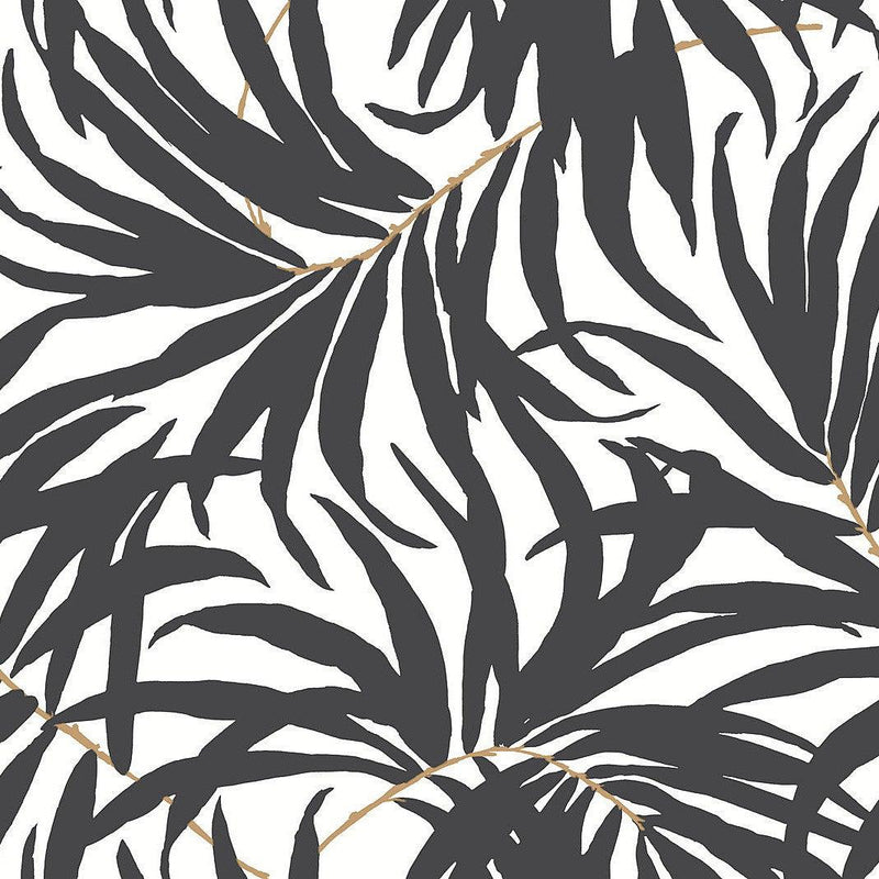 Wallpaper Bali Leaves Peel & Stick Wallpaper Sample // Black 8 x 10 