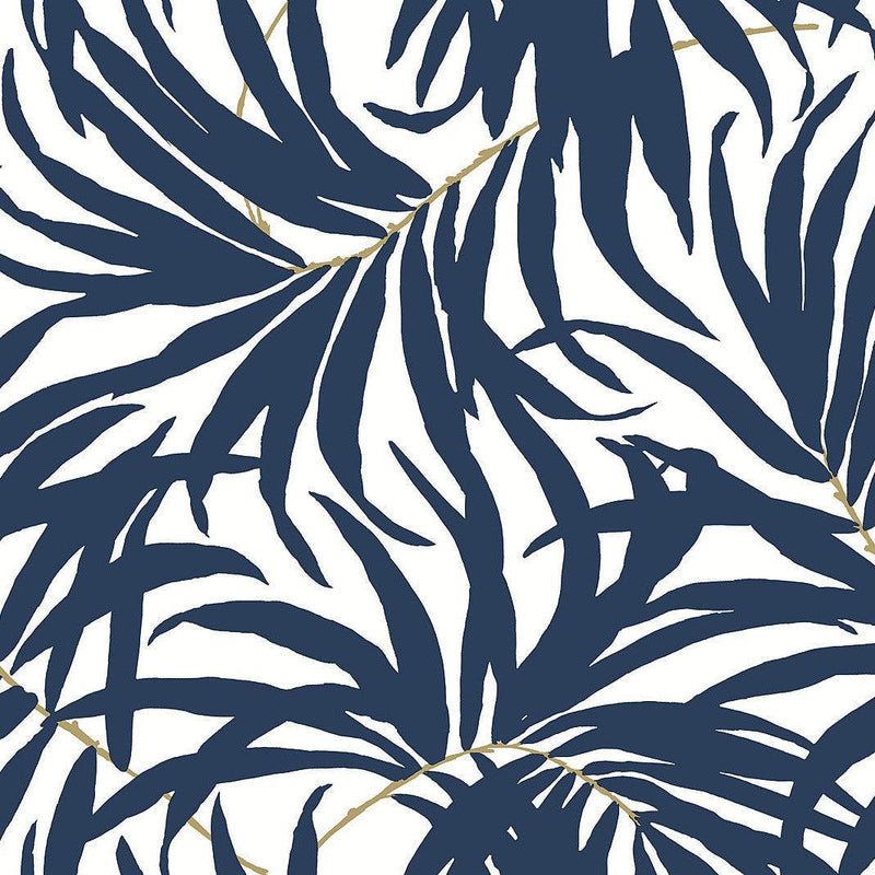 Wallpaper Bali Leaves Peel & Stick Wallpaper Sample // Blue 8 x 10 