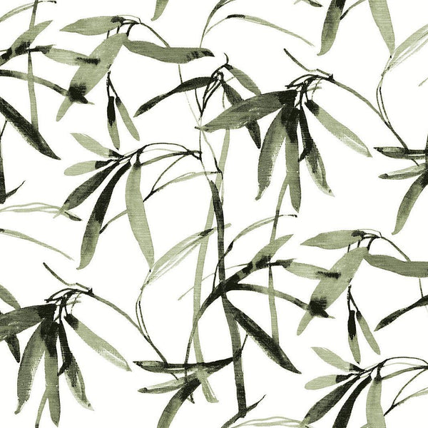 Wallpaper Bamboo Ink Wallpaper // Green & Black 