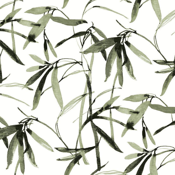 Wallpaper Bamboo Ink Wallpaper Sample // Green & Black 8 x 10 