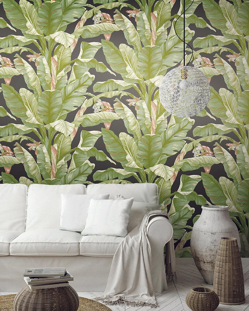 Wallpaper Banana Leaf Peel & Stick Wallpaper // Black & Green 