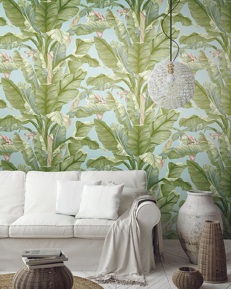 Wallpaper Banana Leaf Peel & Stick Wallpaper // Blue & Green 