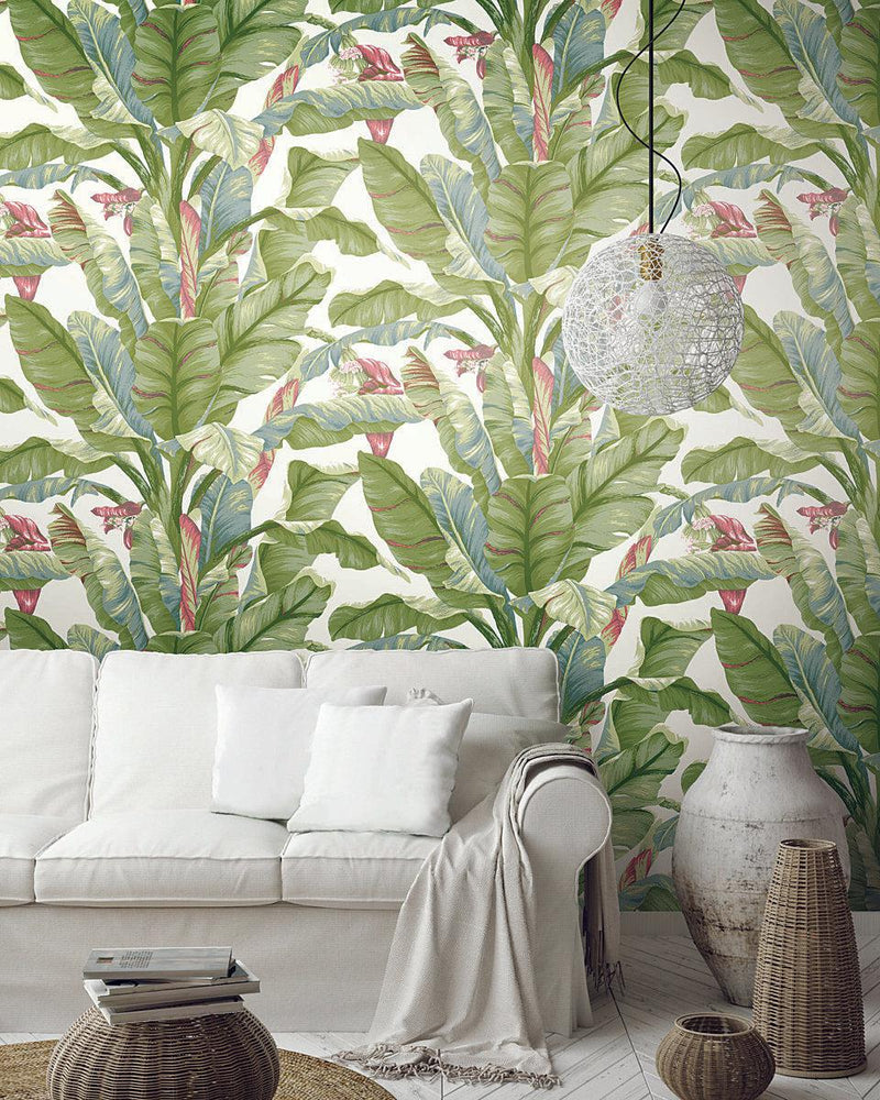 Wallpaper Banana Leaf Peel & Stick Wallpaper // White & Green 