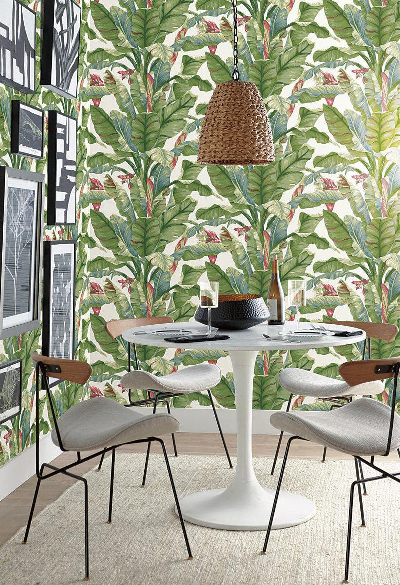 Wallpaper Banana Leaf Peel & Stick Wallpaper // White & Green 