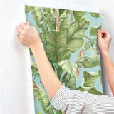 Wallpaper Banana Leaf Wallpaper // Aqua & White 