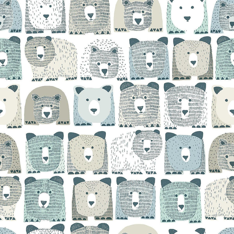 Wallpaper Bears Peel & Stick Wallpaper Sample // Blue 8 x 10 