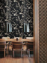 Wallpaper Bird & Blossom Chinoserie Wallpaper // Black 