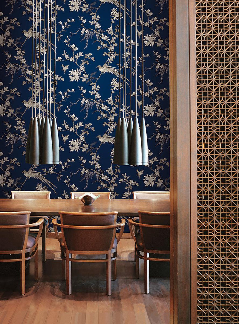 Wallpaper Bird & Blossom Chinoserie Wallpaper // Blue 