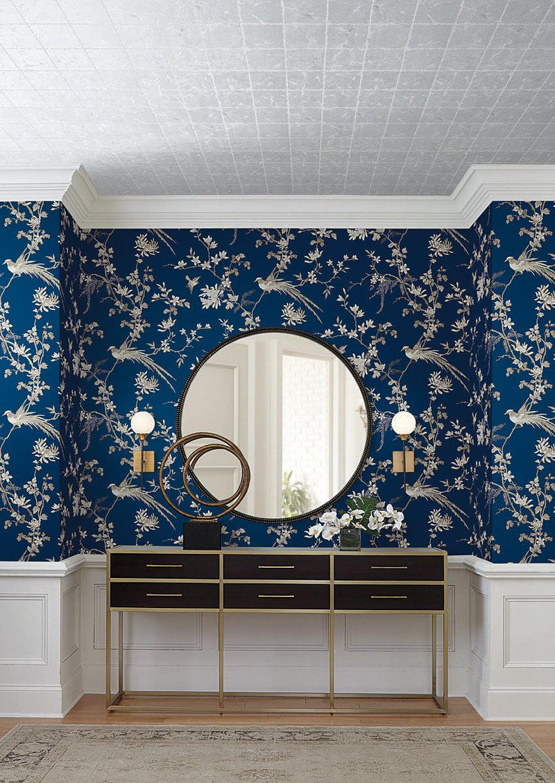 Wallpaper Bird & Blossom Chinoserie Wallpaper // Blue 