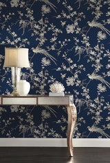 Wallpaper Bird & Blossom Chinoserie Wallpaper // Blue 