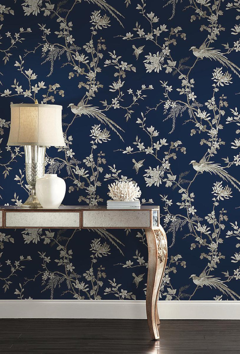 Wallpaper Bird & Blossom Chinoserie Wallpaper // Blue 