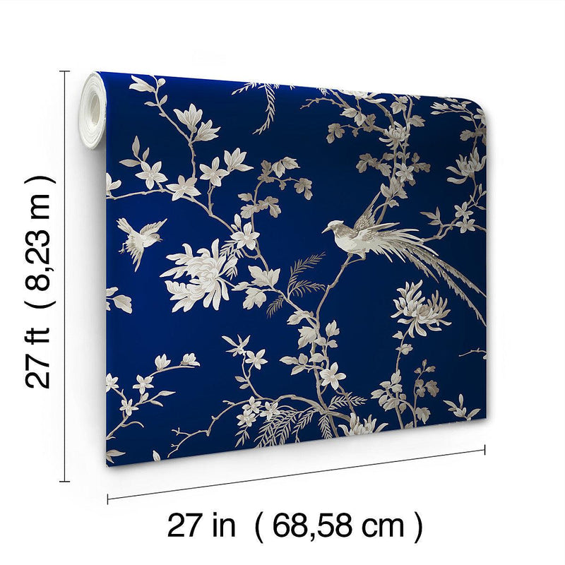 Wallpaper Bird & Blossom Chinoserie Wallpaper // Blue 