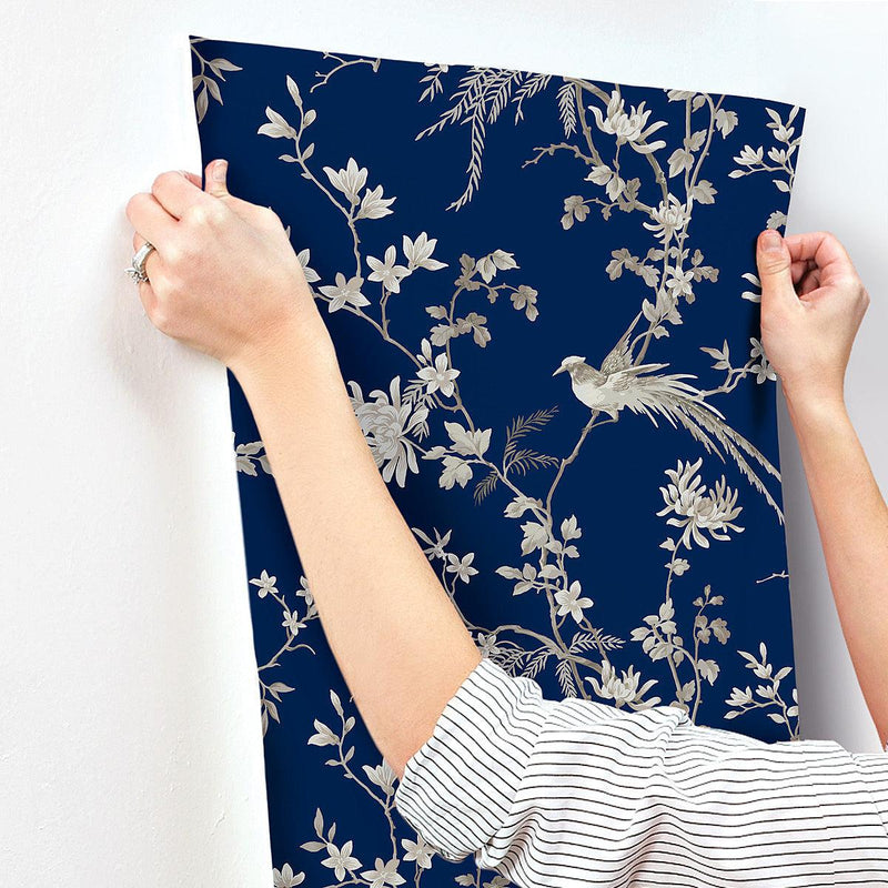 Wallpaper Bird & Blossom Chinoserie Wallpaper // Blue 