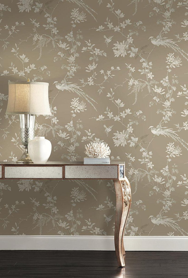 Wallpaper Bird & Blossom Chinoserie Wallpaper // Brown 