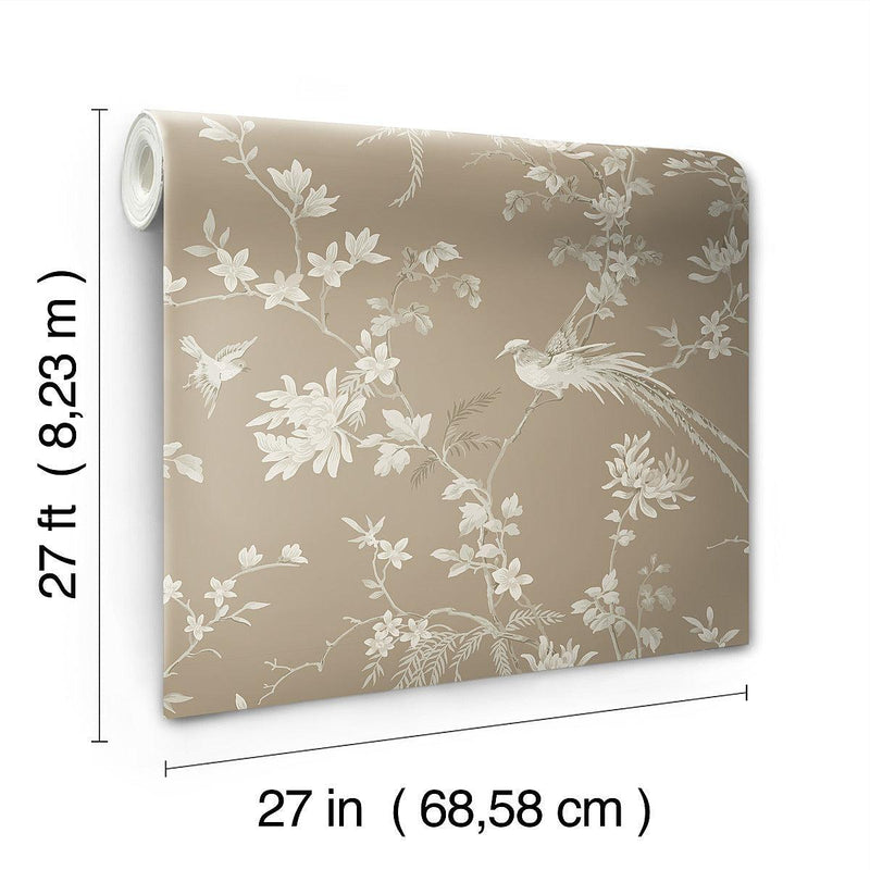Wallpaper Bird & Blossom Chinoserie Wallpaper // Brown 