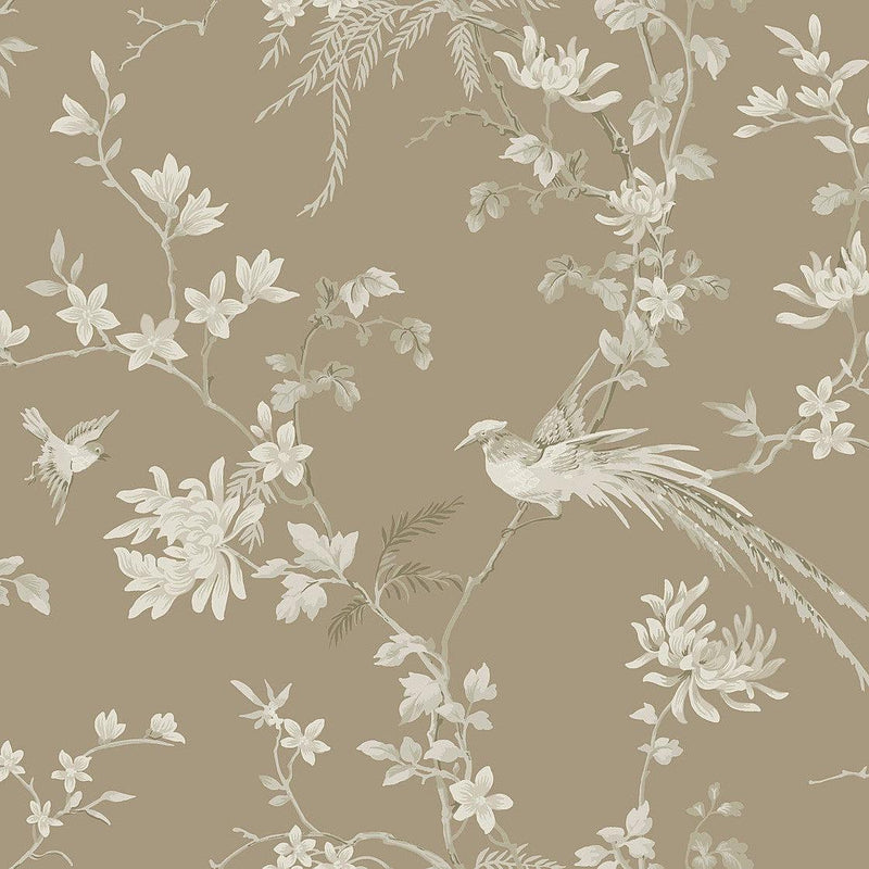Wallpaper Bird & Blossom Chinoserie Wallpaper Sample // Brown 8 x 10 