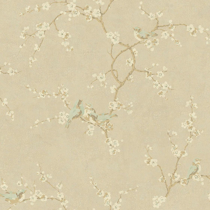 Wallpaper Birds with Blossoms Wallpaper // Metallic 