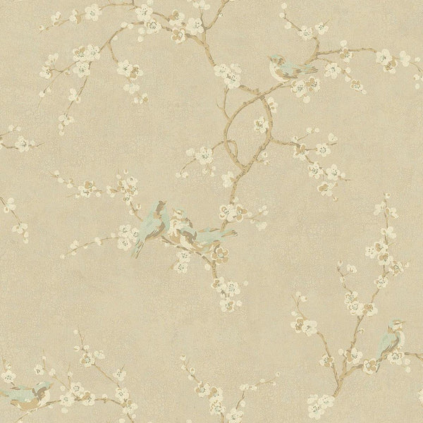 Wallpaper Birds with Blossoms Wallpaper Sample // Metallic 8 x 10 