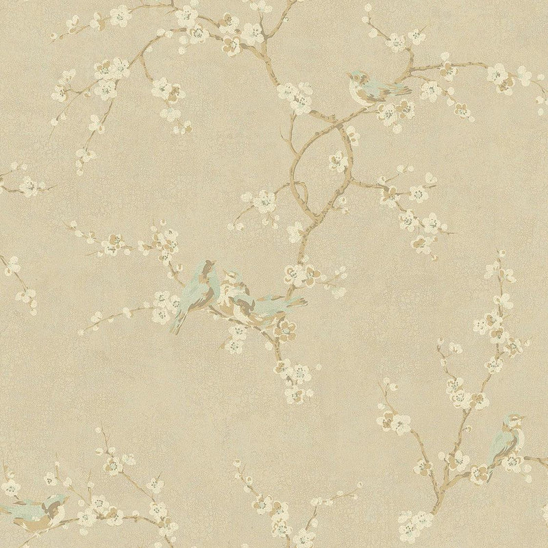 Wallpaper Birds with Blossoms Wallpaper Sample // Metallic 8 x 10 