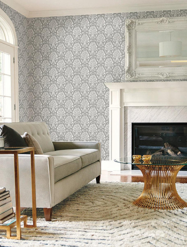 Wallpaper Block Print Damask Wallpaper // Dark Grey 