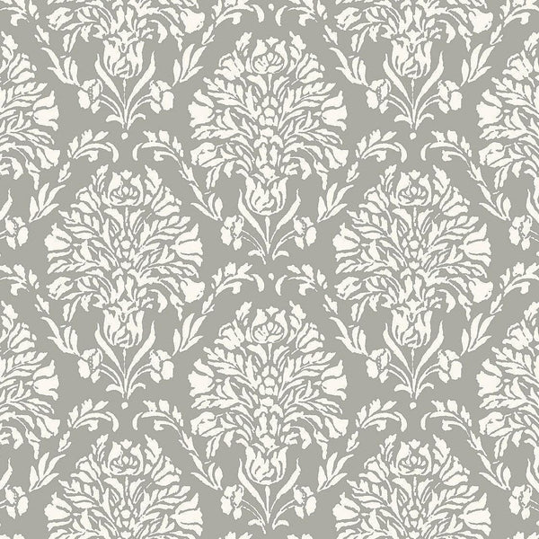 Wallpaper Block Print Damask Wallpaper // Dark Grey 